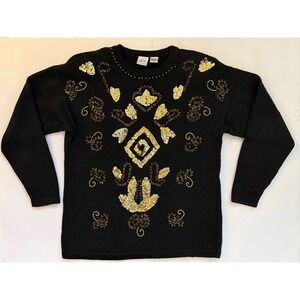 m.j.carroll Black Embellished Sequin‎ Beaded Sweater M Party Holiday